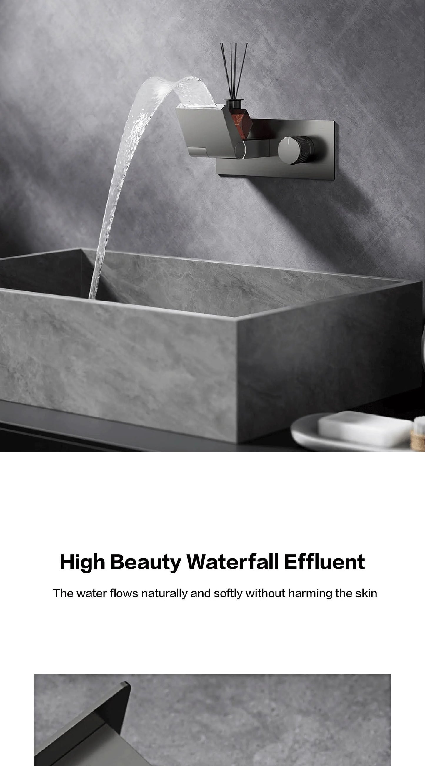 Luxury gun gray brass wall mounted bathroom faucet with LED digital display Single handle hot & cold water embedded bathroom Tap