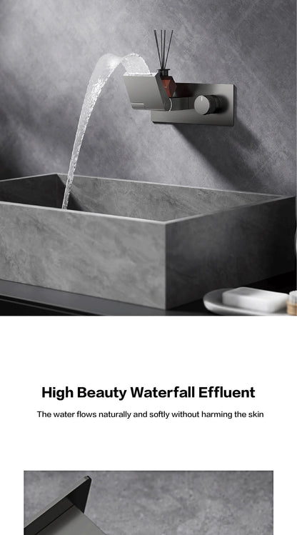 Luxury gun gray brass wall mounted bathroom faucet with LED digital display Single handle hot & cold water embedded bathroom Tap