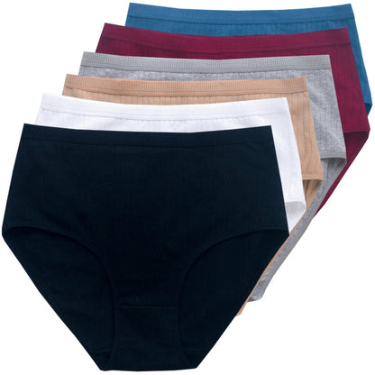6pcs Cotton Women Panties Lady Plus Size Underwear High Waist Briefs Breathable Solid Color Female Lingerie Shorts.