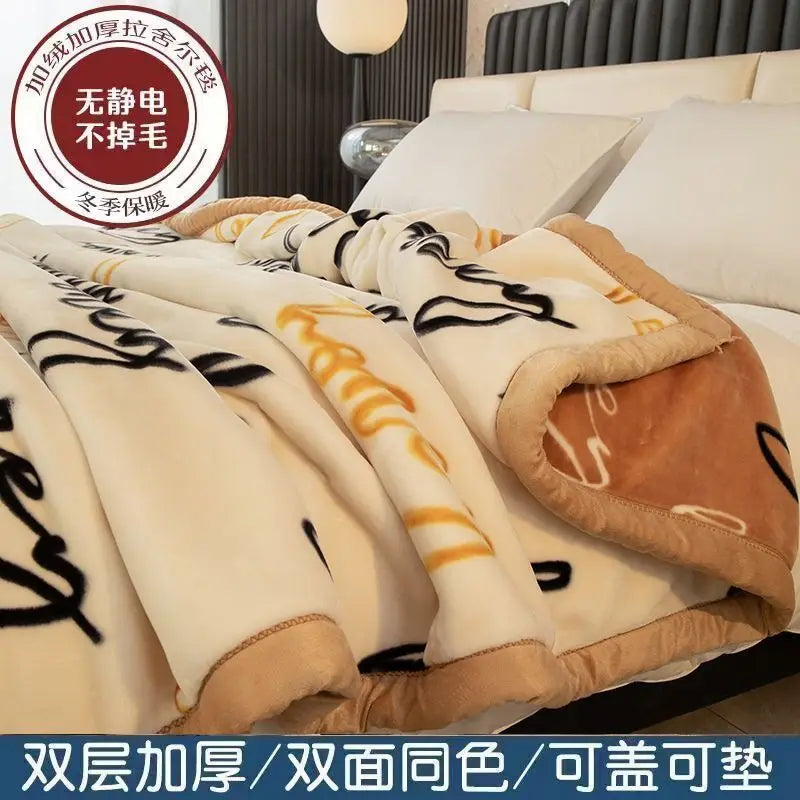 Double-deck Thickening Blanket Winter Dormitory Siesta Plush Fur Quilt Keep Warm Soft Comfortable Coral Fleece Sheet Bed Cover