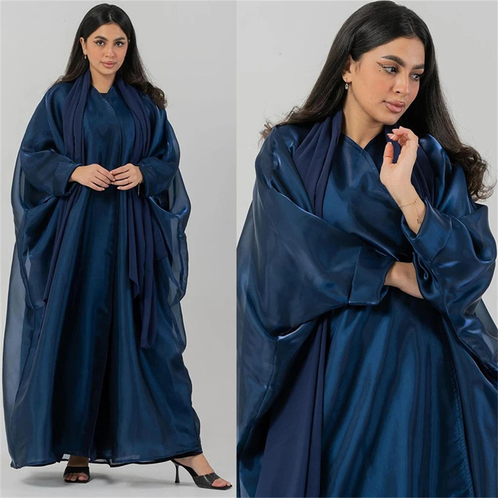 Satin Shimmer Organza Kebaya Dubai Open Abaya Kimono Islam Muslim Dress African Dresses For Women Kaftan Robe Femme Musulmane.