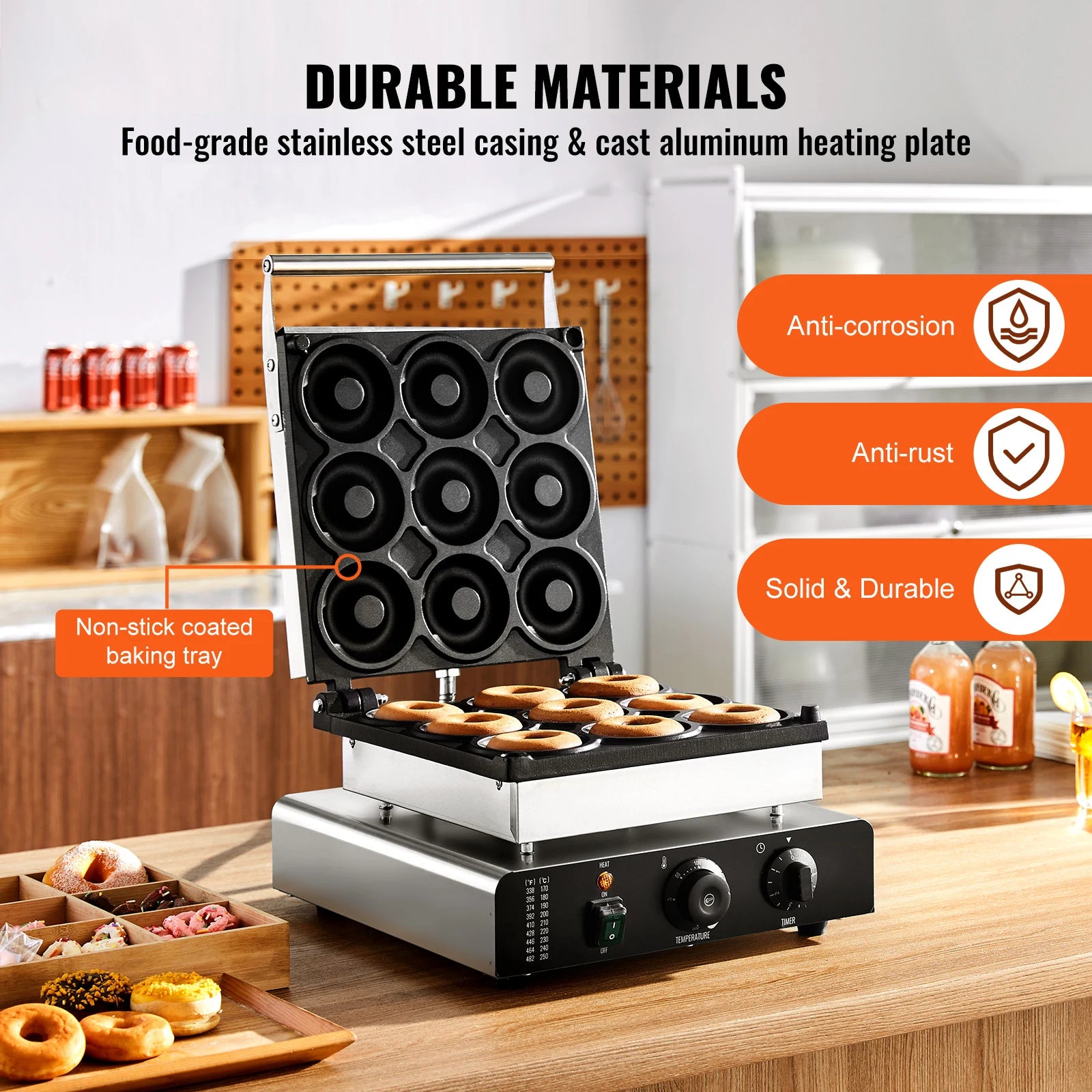 SucceBuy Electric Donut Maker Commercial Doughnut Machine with Non-stick Surface Double-Sided Heating Waffle Doughnut Machine.