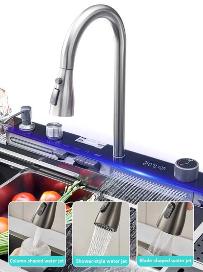 Large Single-Basin Digital Intelligent Sinks Water Bowl Stand 100x46cm Thickened Stainless Steel for Multi-Functional Kitchen