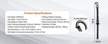 SucceBuy 4 Stück Anhänger-Ratschen-Spanngurte mit gepolsterten Griffen, Haken-Bremsbindegürtel für die Bewegen, Sicherung von Fracht und Motorrädern