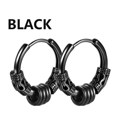 1 Pairs Black Earrings Set Punk Stainless Steel Stud Earrings For Men Women Vintage Hip Hop Piercing Ear Jewelry Accessories