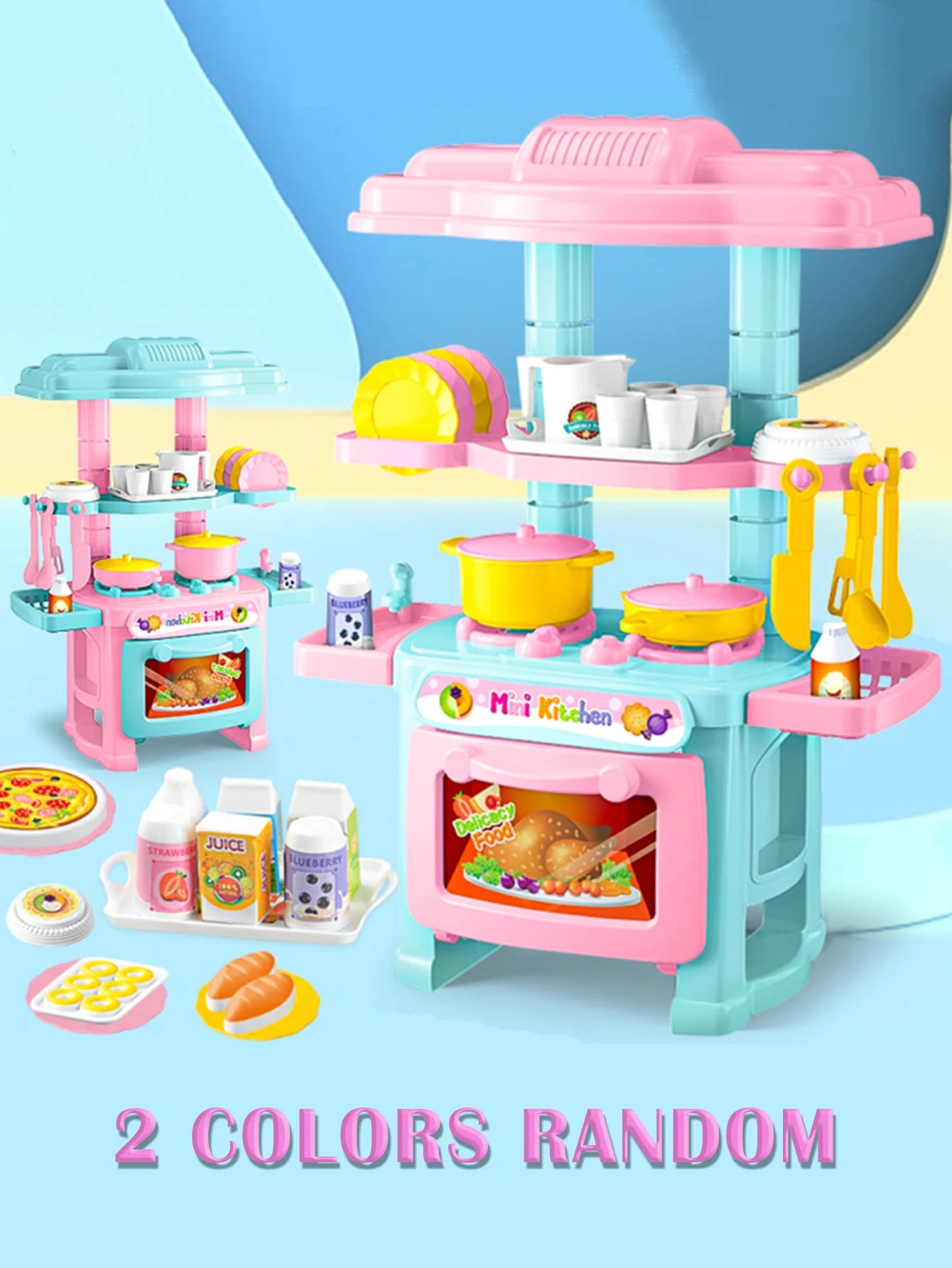 Kitchen Playset Toys, 2 Color Random Play Food Set Accessories Play Sink & Oven, Toddler Kitchen Mini Cutting for Boys and Girls.