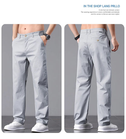 2025 Stretch Men Pants Straight Fit Cotton Golf Trouser Male Spring Summer Formal Dress Office Work Casual Black Navy Blue Khaki.