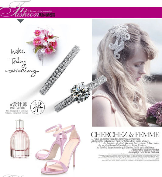 1 pair Vintage Halo 925 Sterling Silver Wedding Ring Set For Women Lady Anniversary Gift Jewelry Bulk Sell.