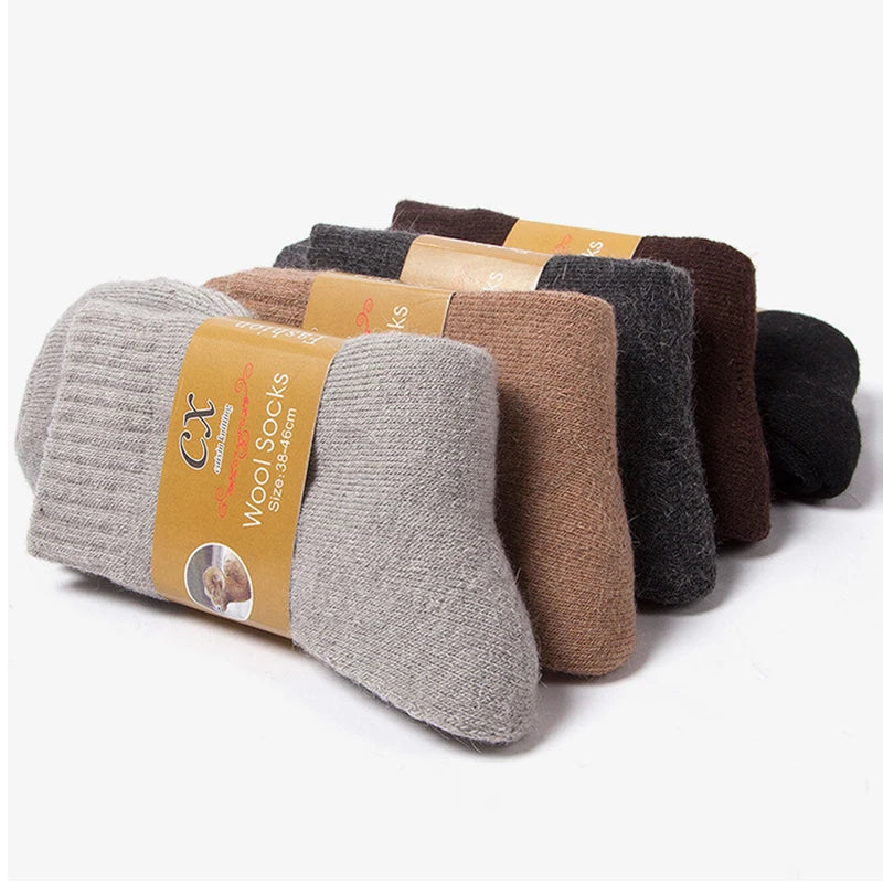 6 Pairs Winter Wool Socks Male Men's Socks Super Thicker Solid Socks Merino Plush Women's Socks Against Cold Snow Terry Socks.