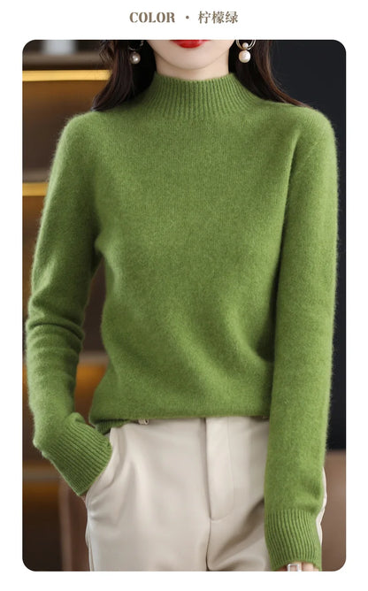 Herbst Winter Frauen Pullover Koreanische Mode Warme Bodenbildung Shirts Halb Hohe Kragen Grundlegende Strickwaren Solide Langarm Pullover