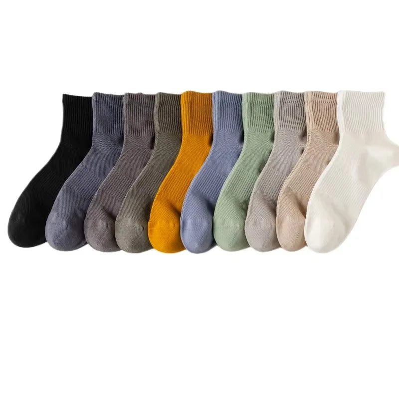 5/10 Pair Men's  Cotton Socks High Quality Breathable Mesh Socks Durable Solid Color Casual Socks Fashion Dress Socks Man.