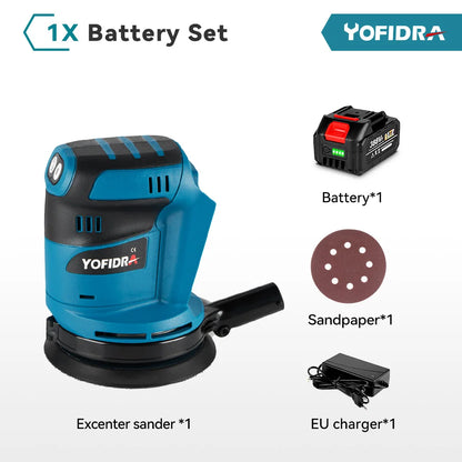 YOFIDRA Elektrische Exzenterschleifer 125 MM Akku-schleifen Schleifen Polieren Maschine Holzbearbeitung Power Tool Für Makita Batterie Pin