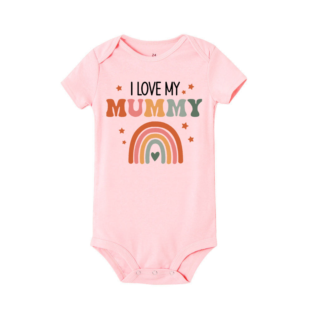 Ich liebe Mama und Papa, Regenbogen-bedruckter Neugeborenen-Body, lustiger Sommer-Kurzarm-Säuglingsspielanzug, Body für Jungen und Mädchen.