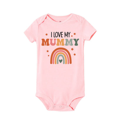 Ich liebe Mama und Papa, Regenbogen-bedruckter Neugeborenen-Body, lustiger Sommer-Kurzarm-Säuglingsspielanzug, Body für Jungen und Mädchen.