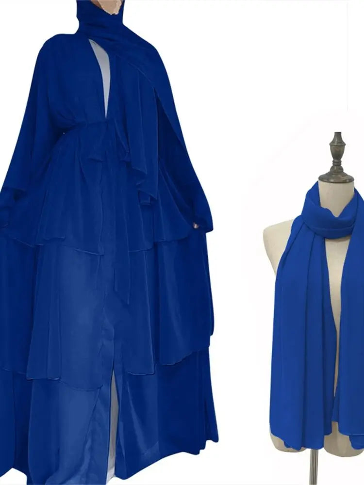 Summer Open Chiffon Khimar Kimono Abaya Dubai Luxury 2024 Muslim Sets Modest Kaftan Hijab Dresses For Women Islam Kebaya Damen.