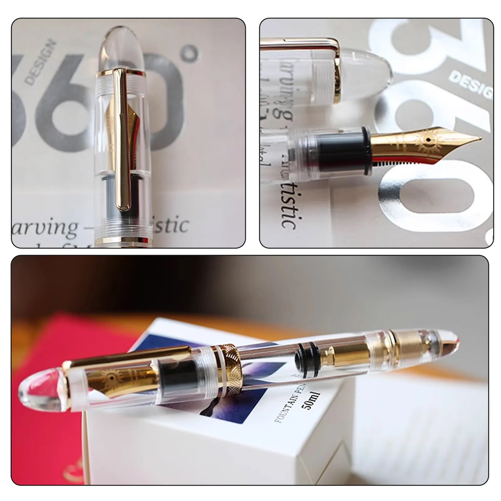 MAJOHN Nr. 8 40-Feder-Acryl-Füllfederhalter P140, groß, transparent, für Erwachsene, Studenten, Farbtinte, großes Fassungsvermögen, Stift zum Schreiben von Schreibwaren.