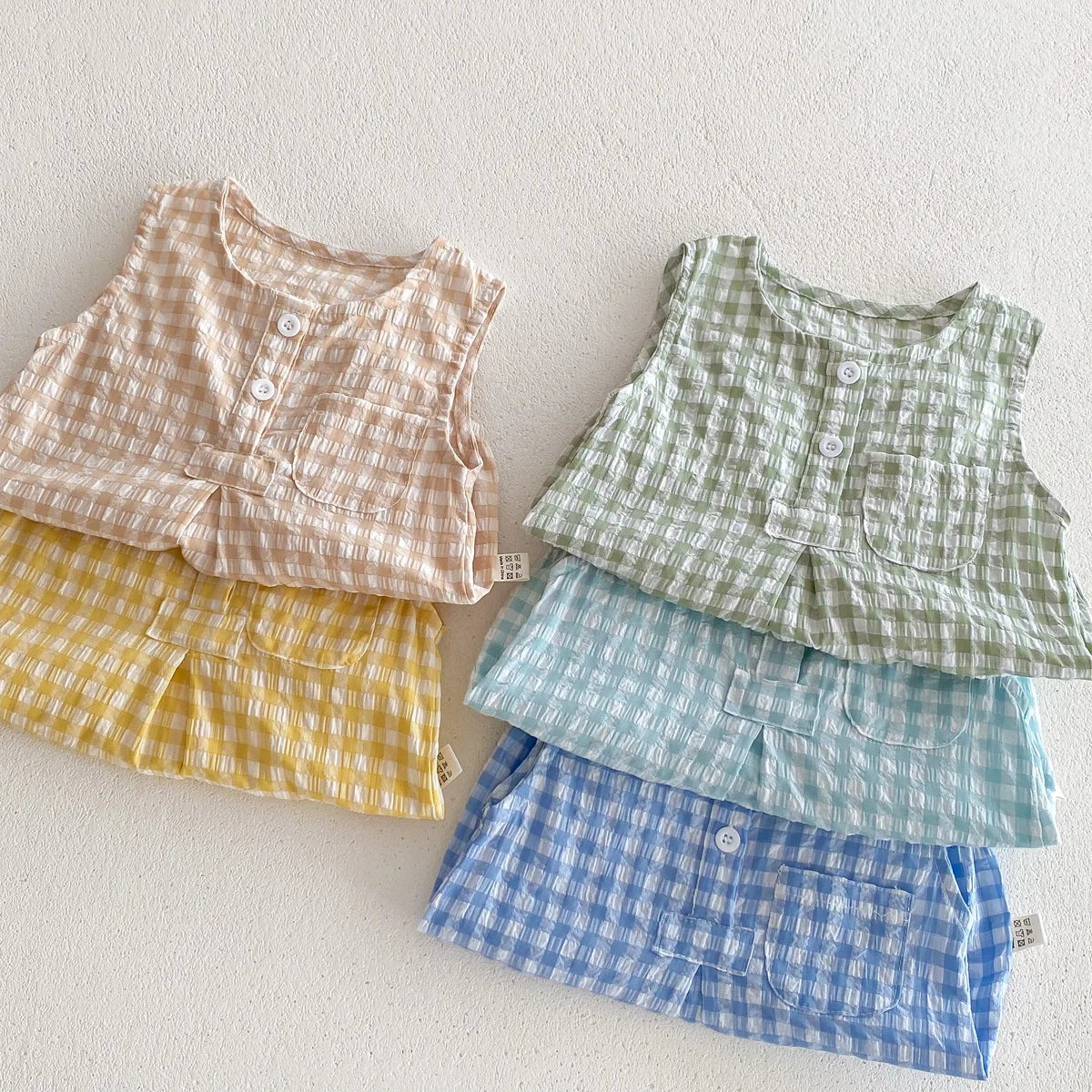 2024 sommer Neue in Kinder Baby Mädchen Jungen Nette Kleidung Säuglings Kleinkind Plaid Ärmellose Baumwolle Overalls Neugeborenen Bodys 0-24M.