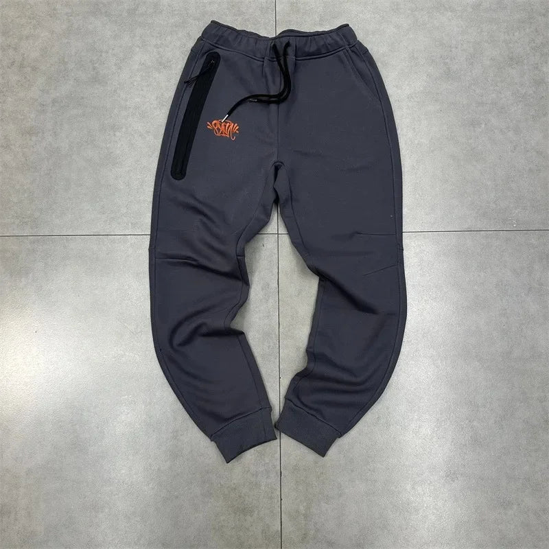 Casual Embroidered Fleece Lined Open Cardigan Hooded Zipper Pants Set for Men And Women Color Block Design by Syna