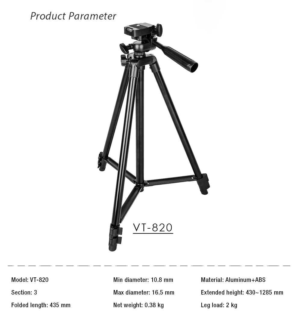 KINGJOY Aluminum Tripod 0.3KG with Quick Release Plate and 360° Head for Sony/Nikon/Canon DSLR and Smartphones,Camera,Live,Vlog.