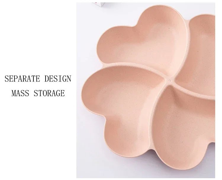 4-grid Fruit Plate Tray Heart Shaped Creative Plates Storage Box Dried Fruit Snack Plates Divided Candy Dessert Plate Container.