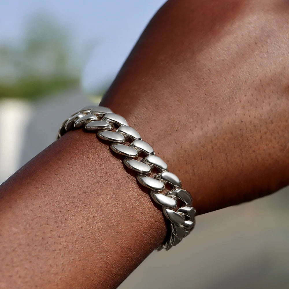 14MM Iced Prong Link Cuban Chain Bracelets for Men Women Full Rhinestones Chunky Miami Cuban Bracelet Punk Hip Hop Jewelry Gift.