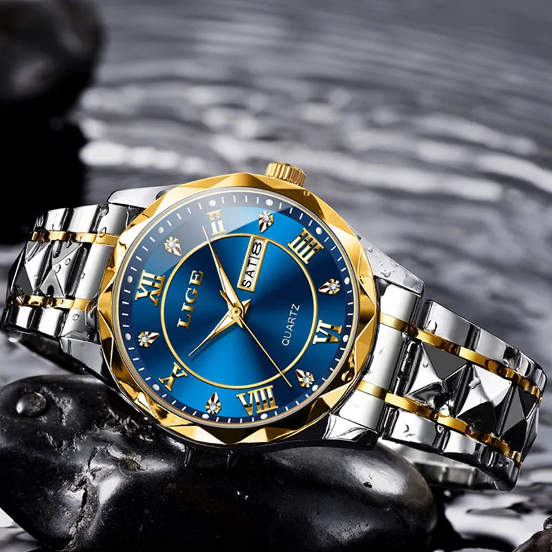 LIGE New Gold Watch Women Watches Ladies Creative Steel Women's Bracelet Watches Female Waterproof Clock Relogio Feminino+BOX.