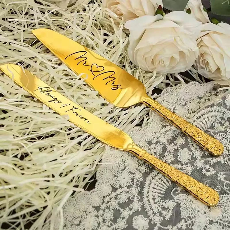 Personalised Wedding Cake Knife Shovel Custom Bride Gift Gold/Silver Cutting Server Set Engraved Birthday Party Cake Dinner Deco.