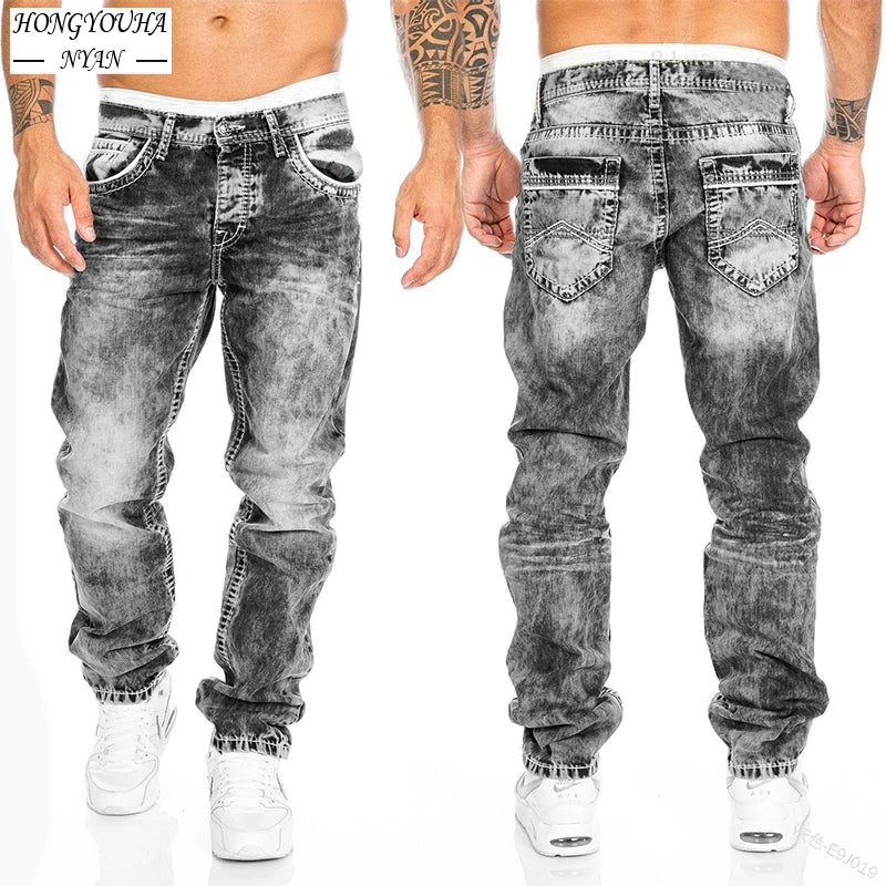 Mode Männer Hosen Gewaschen Stretch Gerade Jeans Lose Casual Designer Lange Denim Hosen Hosen Hip Hop Slim Fit Punk Hosen