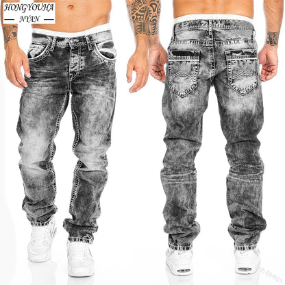 Mode Männer Hosen Gewaschen Stretch Gerade Jeans Lose Casual Designer Lange Denim Hosen Hosen Hip Hop Slim Fit Punk Hosen