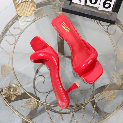 High heeled slippers 2025 Summer wear open-toed Women's sandals with thin heels 7CM Sexy red high heels Banquet shoes.