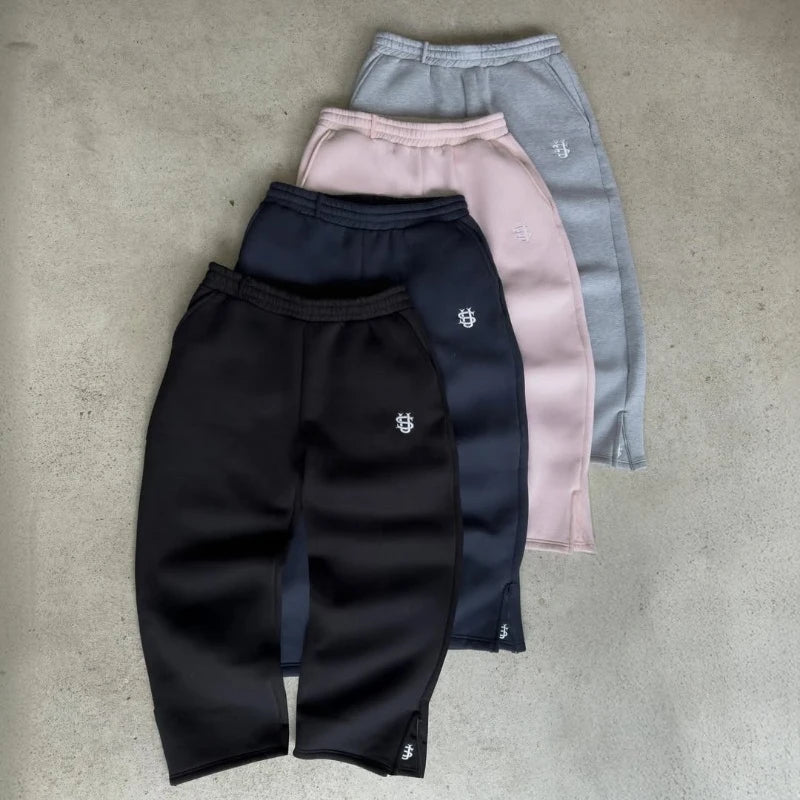 Y2K Cotton Sweatshirt oversized clothes Two Piece Men Women Hip hop streetwear Embroidery Net Red Fashion Pants Set Sportswear.