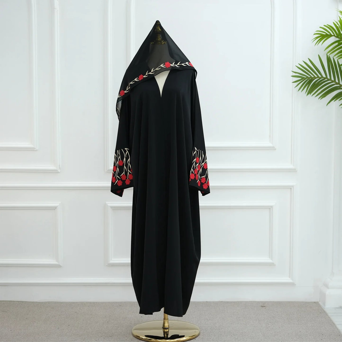Islamic Clothes Black Flower Embroidery Abayas for Women Dubai Cardigan Muslim Saudi Open Abaya Kimono Luxury Hijab Dress Kaftan