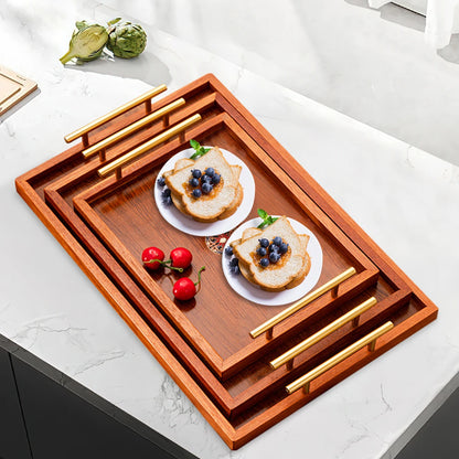 Luxury Wooden Food Tray with Gold Handles (S/M/L) - Coffee Table & Kitchen Decor for Breakfast, Dinner & Bedroom Use.