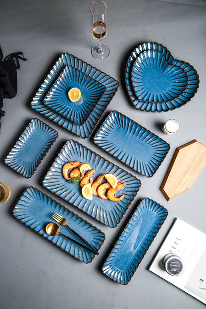 Retro Household Ceramic Tableware Kiln Variable Glaze Western Plate Creative Long Plate Main Dish Dinner Plate Kitchen Supplies.