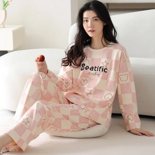 2 Teile/satz frauen pyjamas frühling und herbst langärmelige hosen cartoon nette kann außerhalb freizeit und komfortable student getragen werden