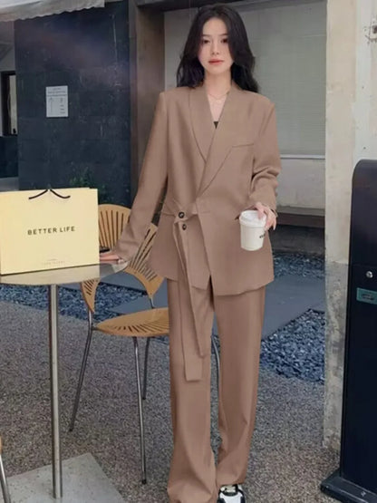 Women's Fashion Office Suit Set Casual Oversized Blazer And Wide Leg Pants Two-Piece Long Sleeve Top Bottoms Combo.