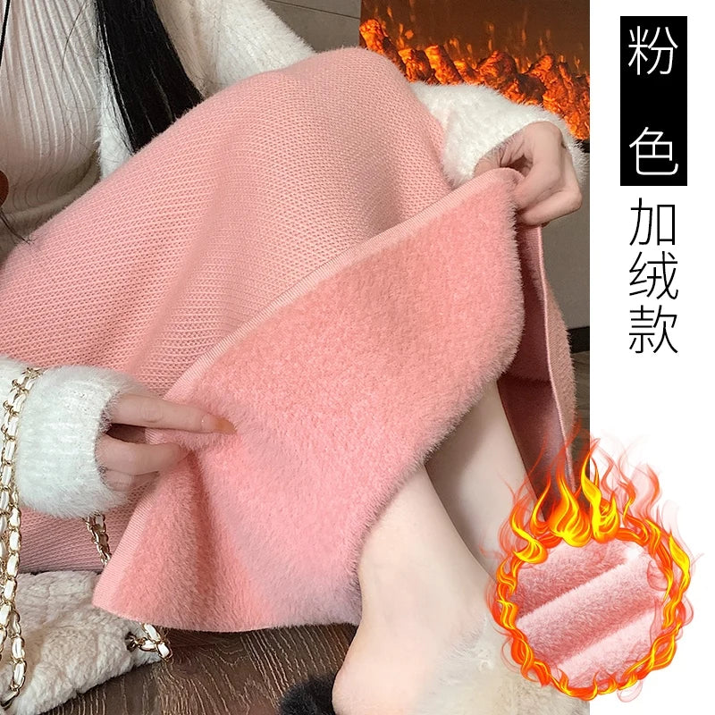 2025 New Thick Knit Midi Skirt High Waisted Straight Hem Bodycon Pencil Skirts for Petite Women Cozy Fall Winter Fashion