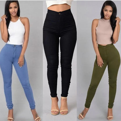 Einfarbig Dünne Jeans Frau Weiß Schwarz Hohe Taille Render Jeans Vintage Sexy Lange Hosen Femme Casual Bleistift Hosen Denim Jeans