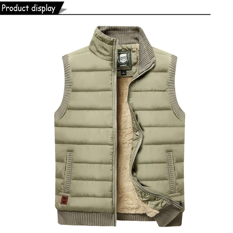 2024 Men Winter Sleeveless Casual Warm Stand Collar Vest Men Autumn Solid Color Outdoors Windproof Fashion Style Vest Male Coat.