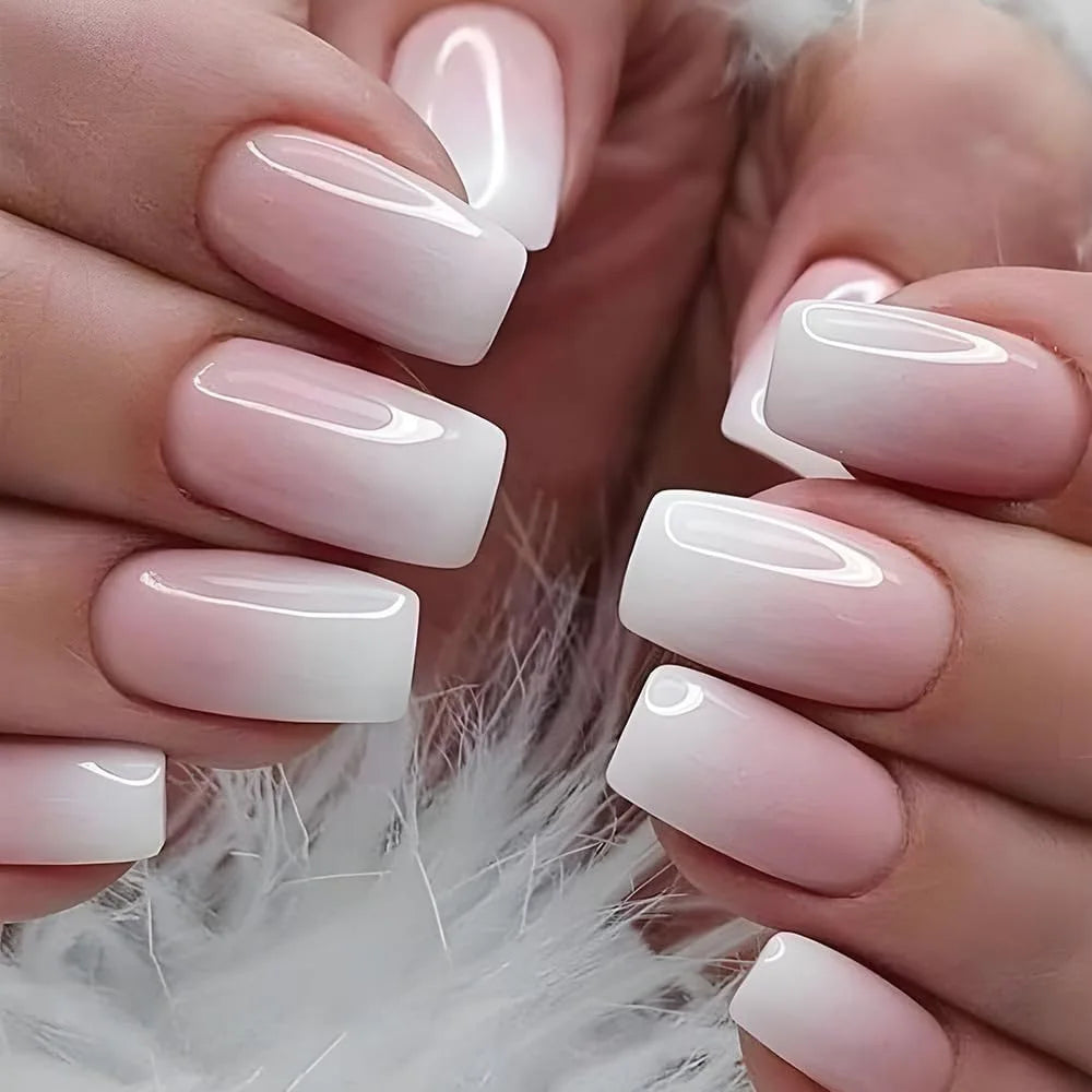 24Pcs Oval Short Pink Press on Nails Simple Ombre Spring False Nail for Sweet Sassy Cool Women&Girl Removable Wearable Nail Art.