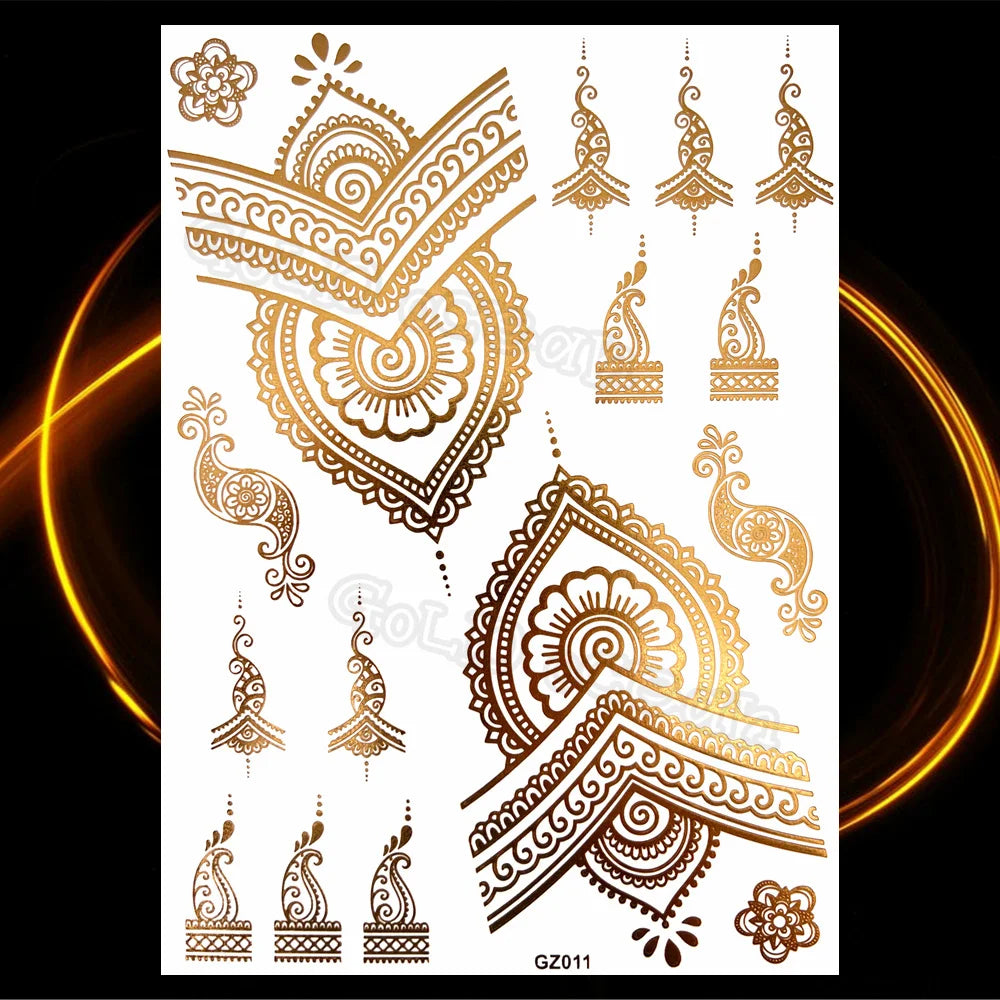 1PC Summer Style Men Women Body Art Gold Metallic Tattoo Sticker HYS-101 Chain Bracelet Fake Jewelry Waterproof Temporary Tattoo