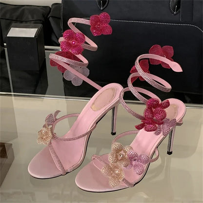 Aneikeh Street Style CRYSTAL Narrow Band Thin High Heels Women Sandals 2026 Summer Open Toe Ankle Strap Female Shoes.