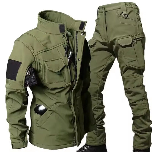 Waterproof Shark Skin Tactical Sets Mens Thicken Fleece New Soft Shell Combat Jackets+windproof Warm Cargo Pant 2 Piece Set.