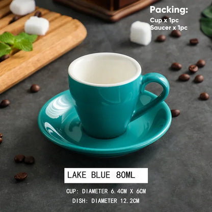 80ml Ceramic Coffee Cup and Saucer Espresso Cups Porcelain Afternoon Teacup Breakfast Milk Mug Cute Pottery Mugs Wholesale