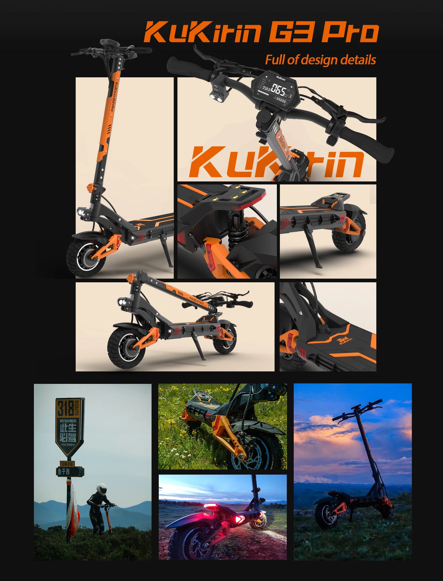 KuKirin G3 Pro Electric Scooter 1200W*2 Dual Motor 52V 23.2Ah Battery 80KM Range 65Km/h Max Speed E-scooter 10 Inch Tires