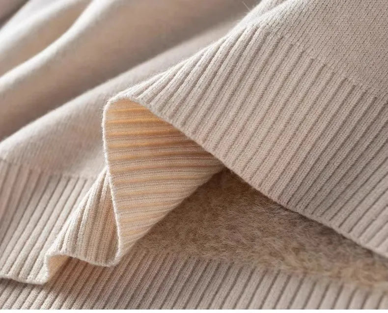 Men‘s Thermal Fleece High-neck Sweater Winter Turn-down Collar Fleece-lined Knitted Pullover Casual Keep Warm Thick Bottom Tops.