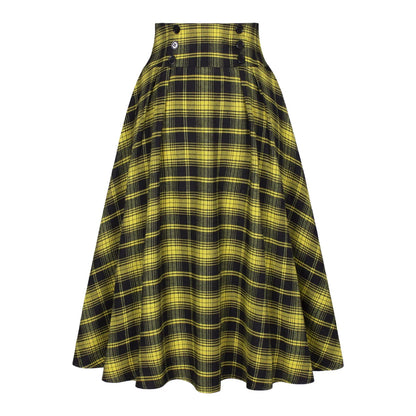 SISHION 2025 Autumn New A Line Swing Buttons Long Midi Vintage Skirt SS0037 Red Green High Waist Plaid Skirts for Women Jupe.