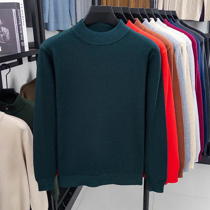 Half Turtleneck Knitwear Sweater New Autumn/Winter Mock Neck Sweatshirts Solid Color Pullovers Man Brand Casual Mens Clothing.