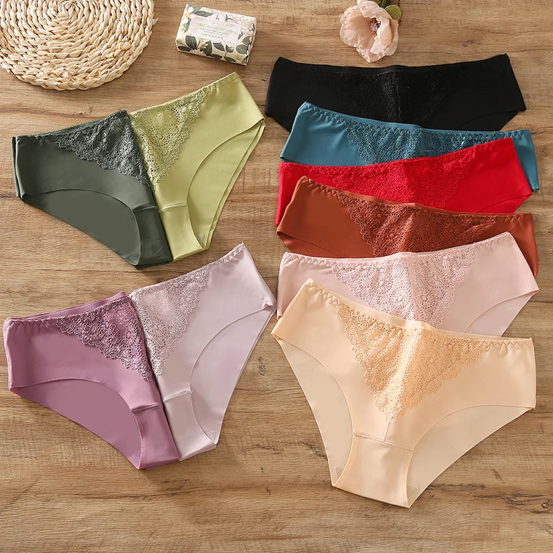 BZEL 10PCS/Set Women's Panties Exquisite Sweet Lace Underwear Sexy Lingerie Silk Satin Briefs Woman Comfort Breathable Underpant.
