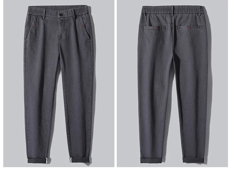 Men's Business Casual Pants Stretch Slim Fit Straight Semi-elastic Waist Trousers Solid Classic Office Work Male Clothing